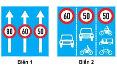 Biển nào báo hiệu xe phải đi đúng làn đường và tuân thủ tốc độ tối đa cho phép?