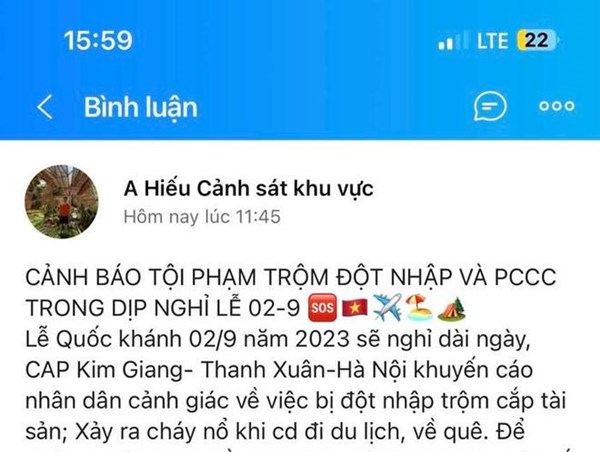 Cảnh báo phòng ngừa tội phạm trộm đột nhập trong dịp nghỉ lễ Quốc Khánh 2/9