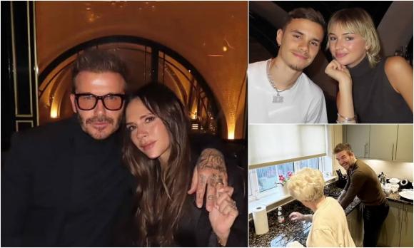 Victoria Beckham âu yếm chồng David trong bữa tiệc xa hoa, Romeo và bạn gái Mia đều có mặt