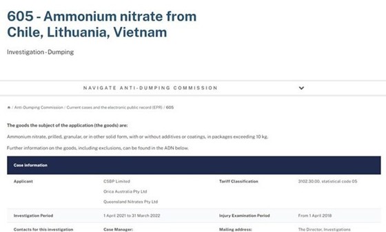 Australia not to impose anti-dumping duties on ammonium nitrate from Vietnam