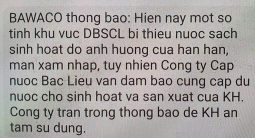 Bạc Liêu: Thông tin ngưng cung cấp nước trong nhiều ngày là giả mạo