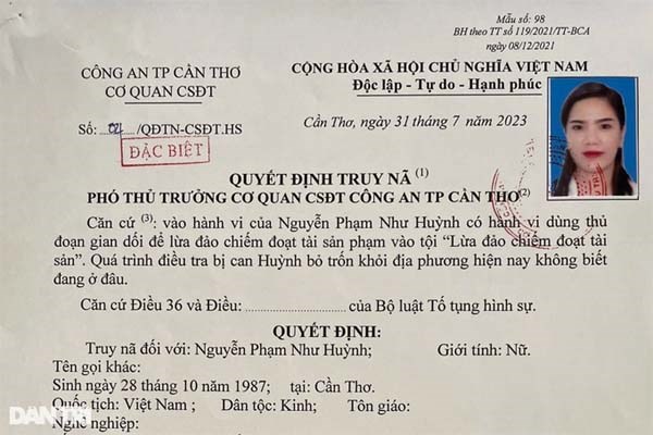 Truy nã đặc biệt 'nữ quái' Cần Thơ lừa đảo 16 tỷ đồng