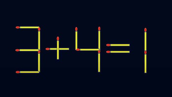 Thử tài IQ: Di chuyển một que diêm để 3+4=1 thành phép tính đúng