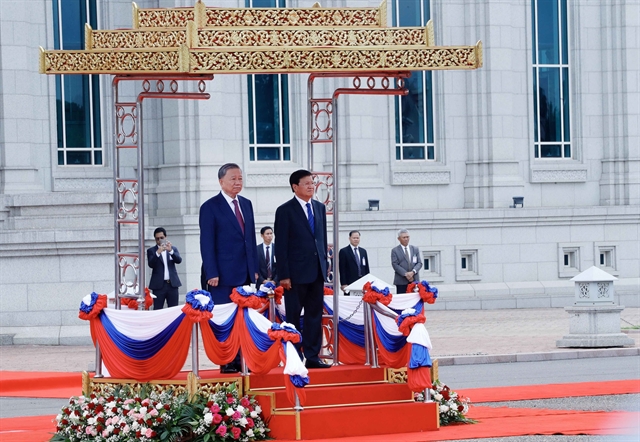 Lao leader chaired welcome ceremony for President Tô Lâm in Vientiane