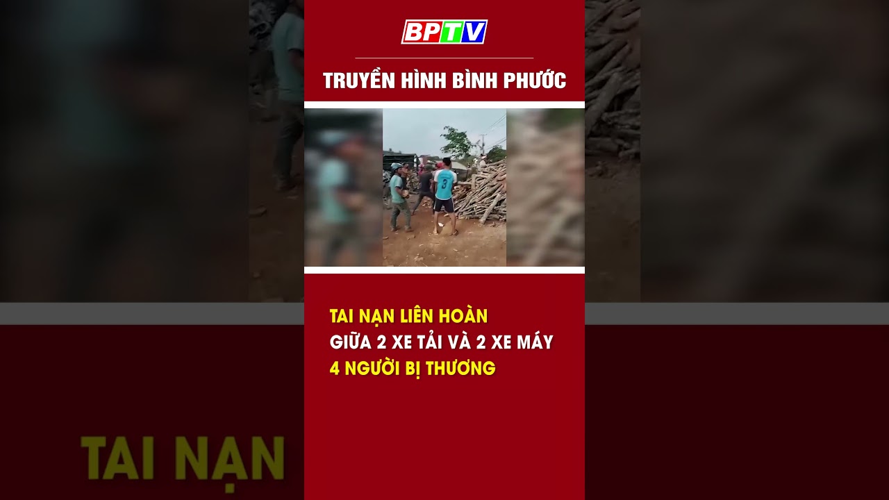 Bình Phước: Tai nạn liên hoàn giữa 2 xe tải và 2 xe máy, 4 người bị thương #shorts  | BPTV