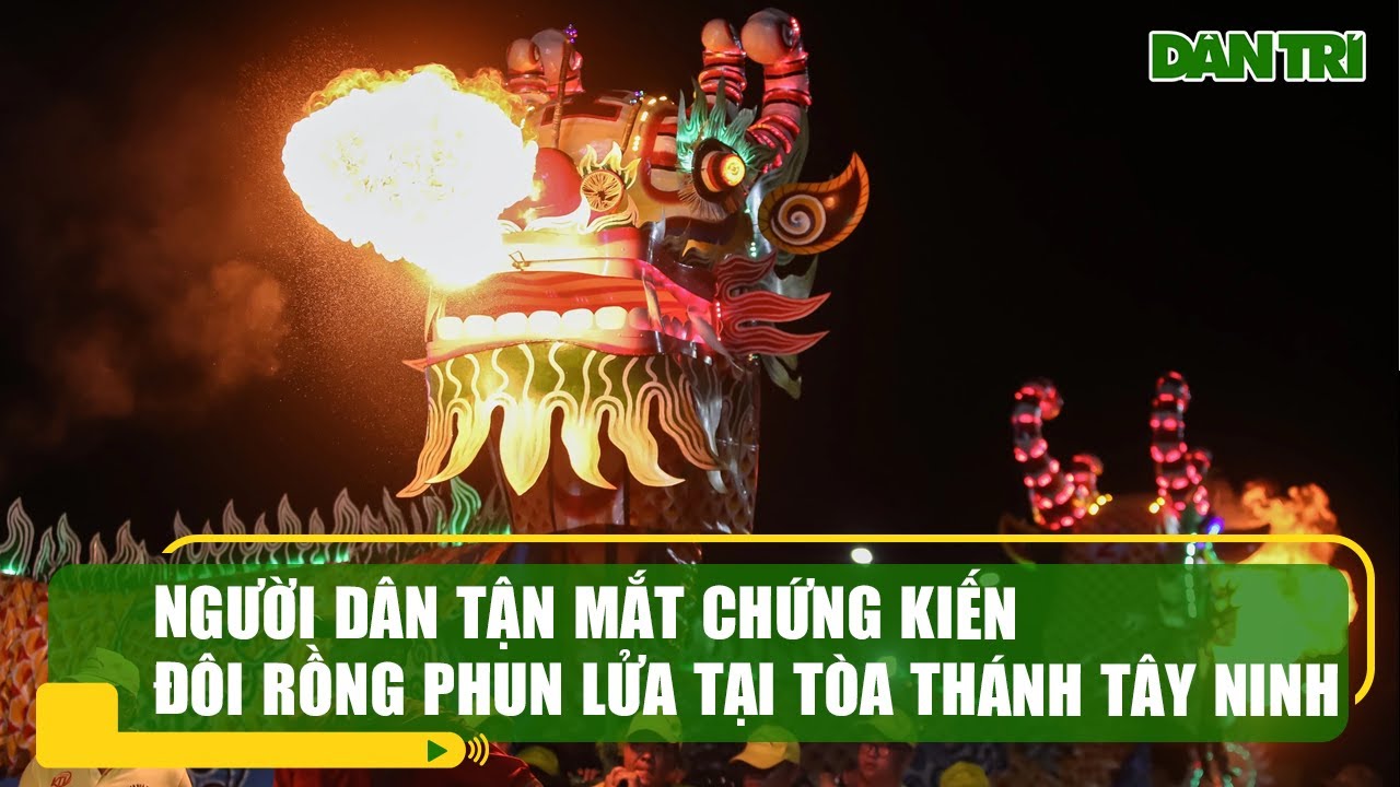 Người dân thích thú xem rồng phun lửa tại Hội yến Diêu Trì Cung ở Tây Ninh