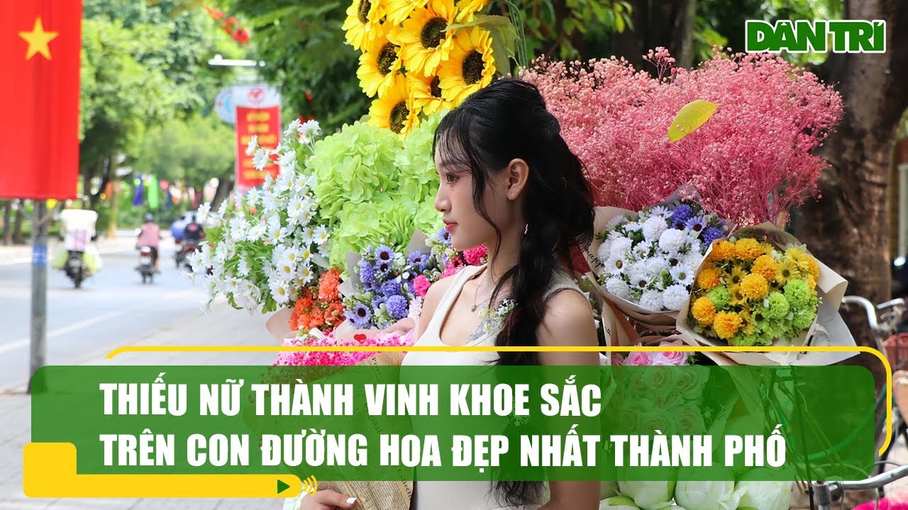 Thiếu nữ thành Vinh khoe sắc trên con đường hoa đẹp nhất thành phố