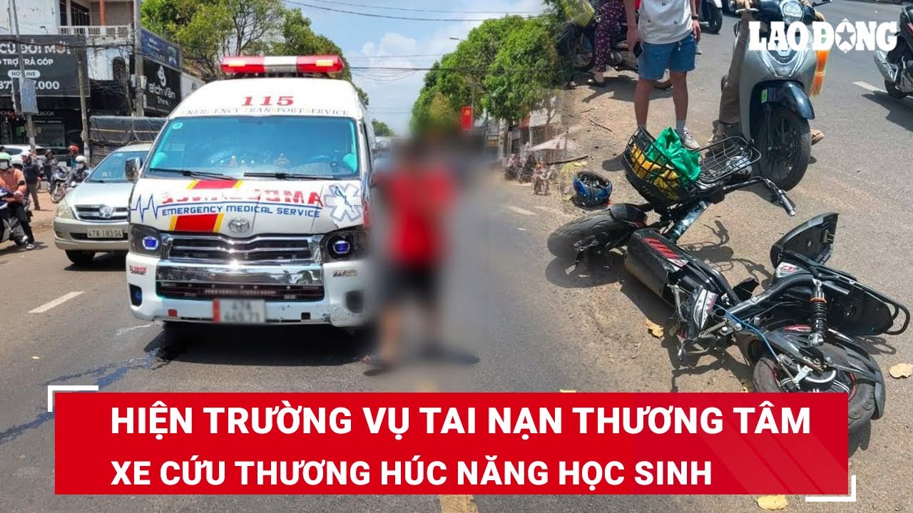 Sáng 21/3. Hiện trường thương tâm vụ xe cứu thương húc văng học sinh do bất cẩn khi sang đường | BLĐ