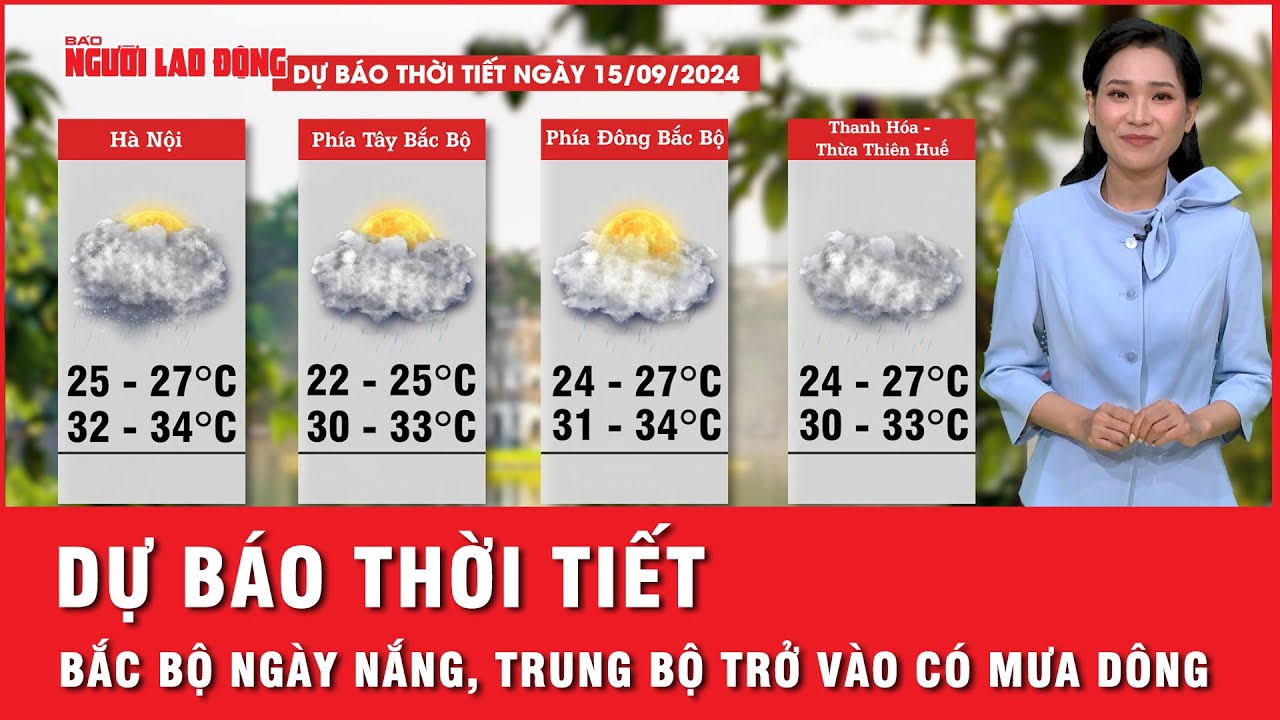 Dự báo thời tiết 15-9: Bắc Bộ duy trì ngày nắng, từ Trung Bộ trở vào có mưa dông | Thời sự