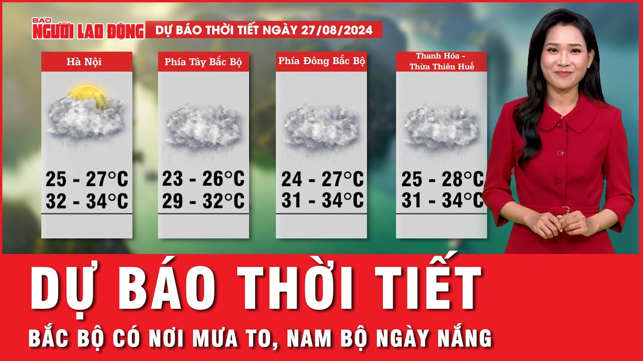 Dự báo thời tiết 27-8: Bắc Bộ, Nam Bộ có nơi mưa to vào chiều tối, Trung Bộ nắng nóng | Thời sự