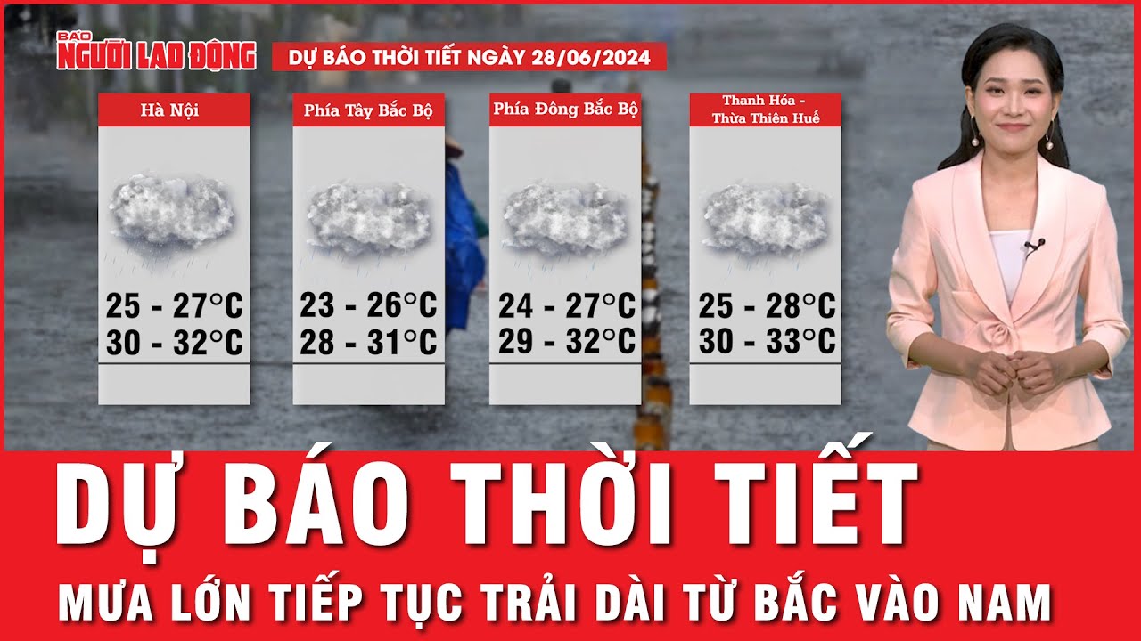 Dự báo thời tiết 28-6: Các vùng trên cả nước mưa lớn, một số nơi ở Trung bộ xuất hiện nắng | Tin tức