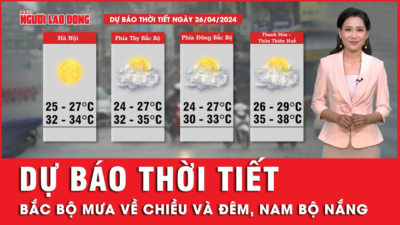 Dự báo thời tiết 26-4: Bắc Bộ mưa về chiều và đêm, cảnh báo mưa đá; Nam bộ nắng nóng | Tin tức