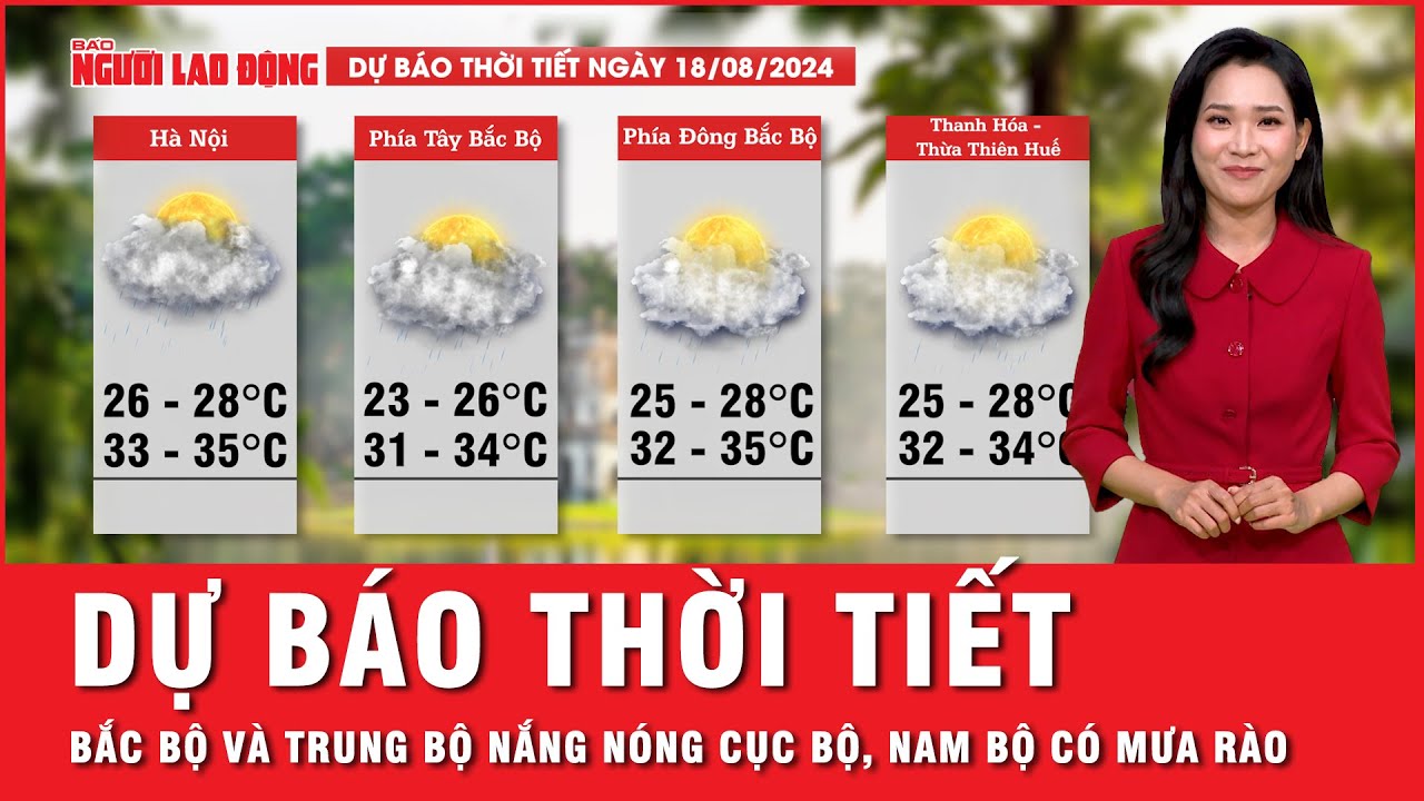 Dự báo thời tiết 18-8: Bắc Bộ và Trung Bộ nắng nóng cục bộ, Nam Bộ có mưa rào về chiều tối | Thời sự