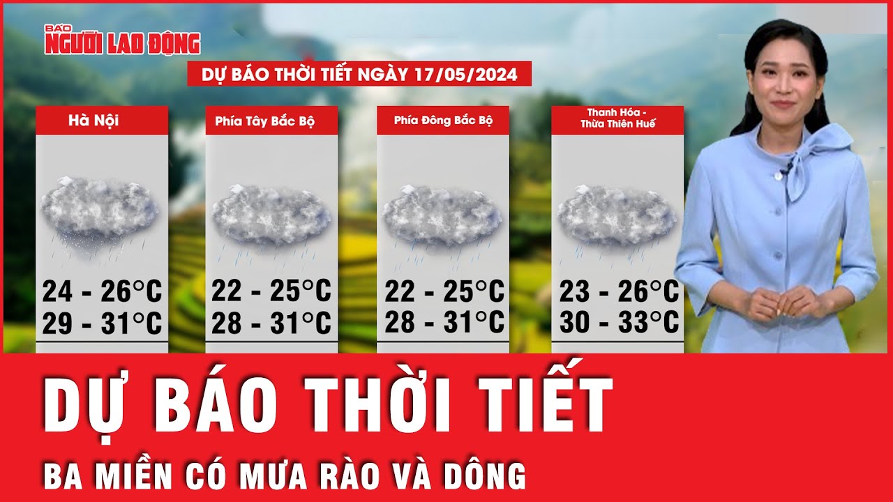 Dự báo thời tiết 17-5: Mưa rào và dông ở cả ba miền, cảnh báo ngập úng ở vùng trũng thấp | Tin tức