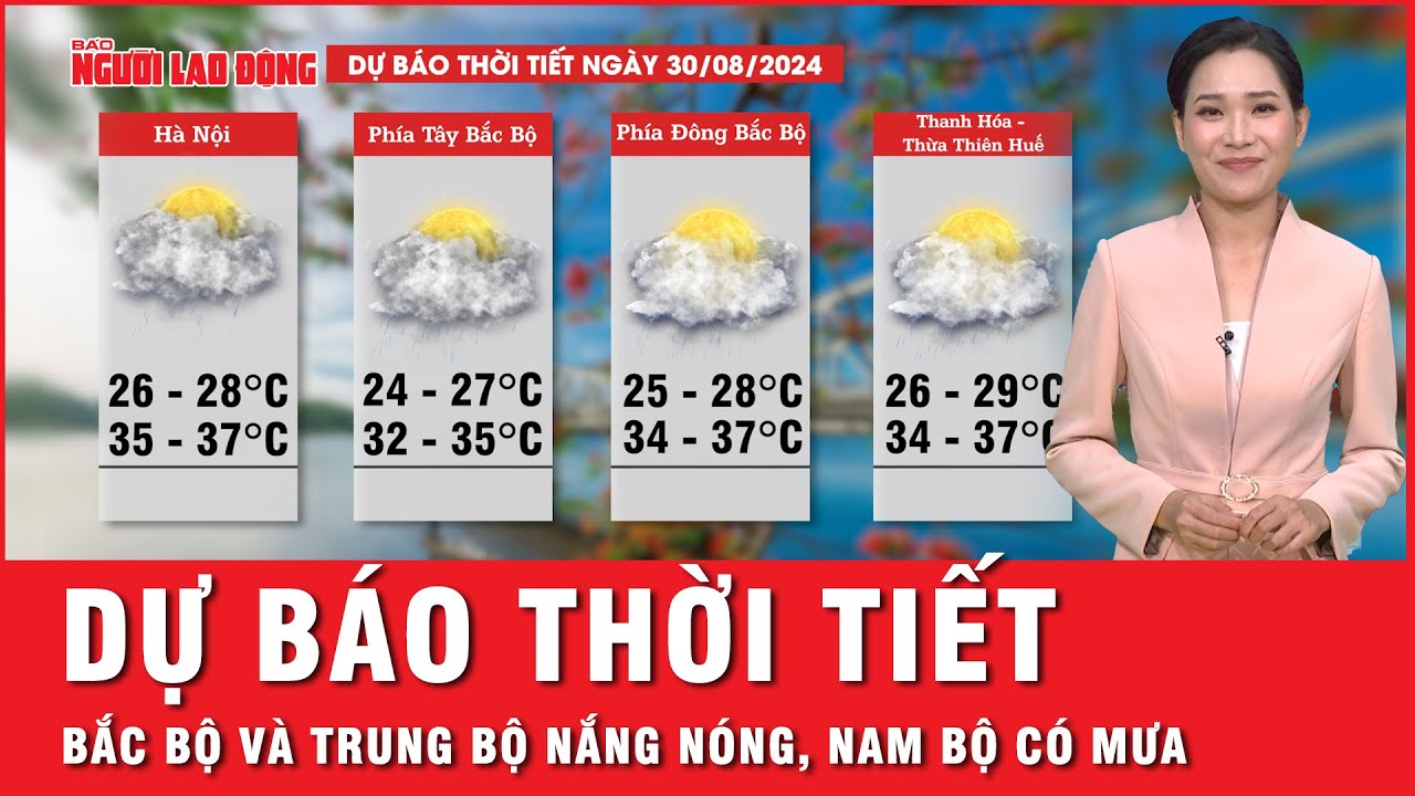 Dự báo thời tiết 30-8: Bắc Bộ, Bắc Trung Bộ có nơi nắng nóng gay gắt; Nam Bộ mưa về chiều | Thời sự