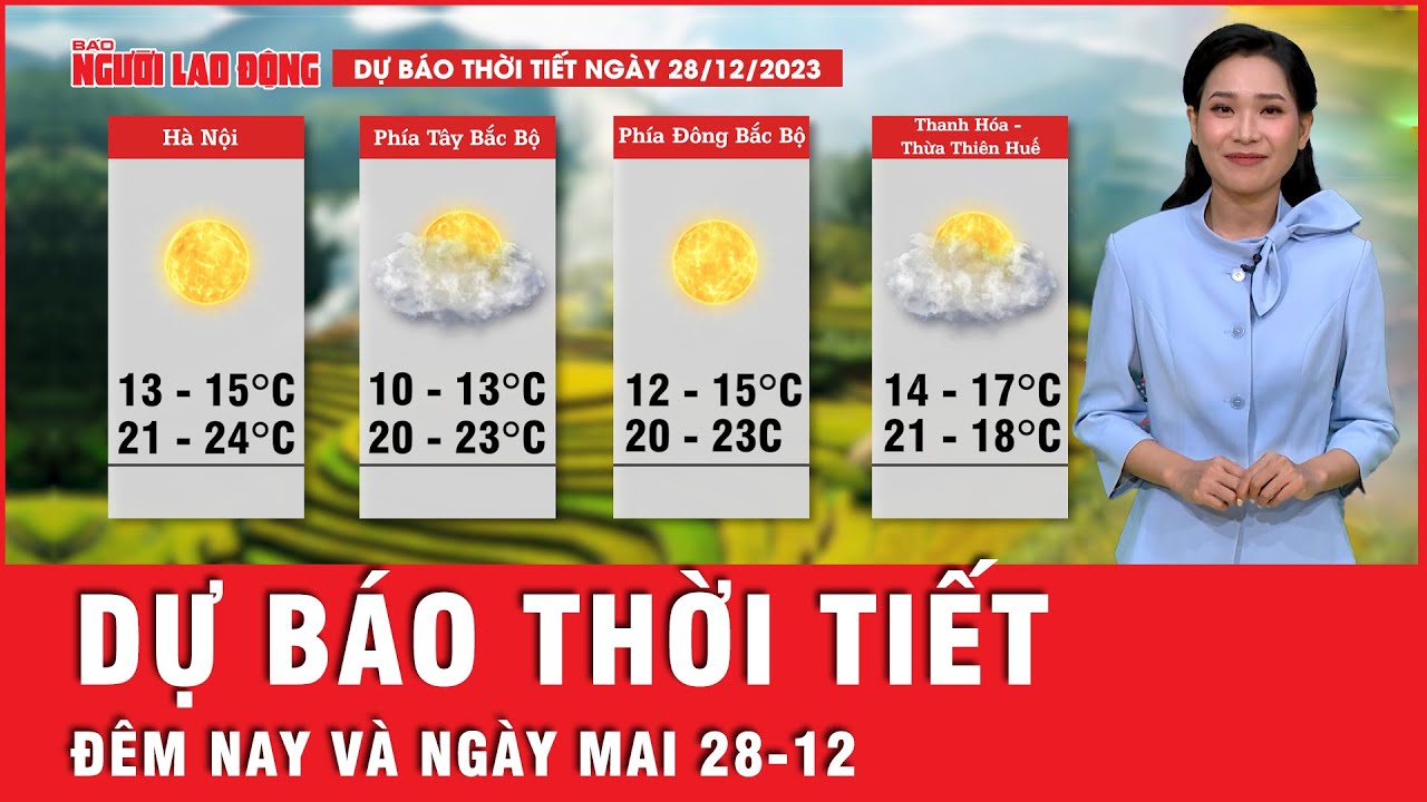 Dự báo thời tiết đêm nay và ngày mai 28-12: Miền Bắc rét sâu về đêm, Miền Trung mưa rào và giông