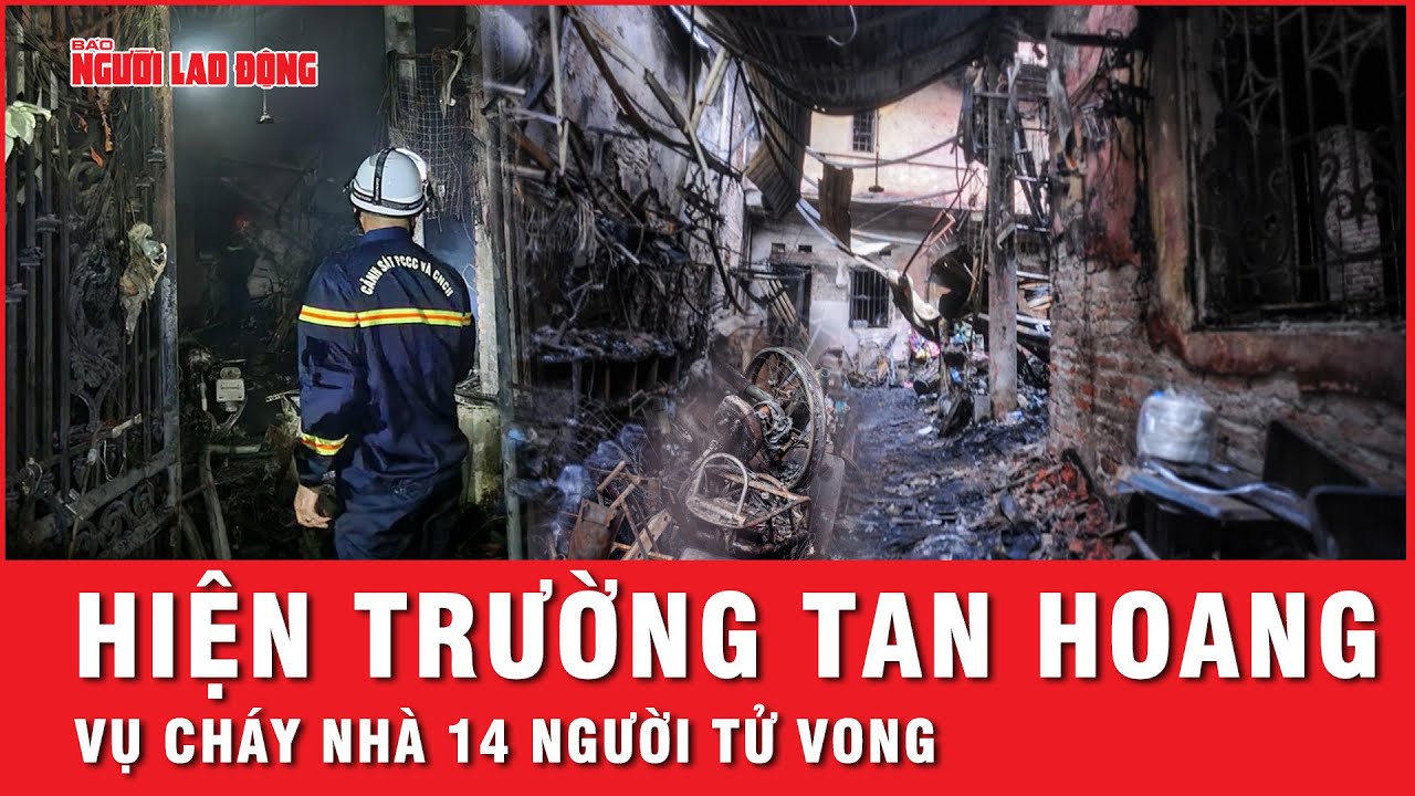 Cửa sắt biến dạng, nhiều xe máy, xe đạp cháy trơ khung trong vụ cháy kinh hoàng 14 người tử vong