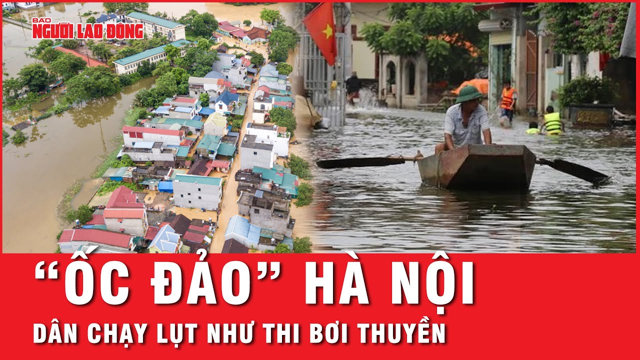 Hình ảnh người dân đổ xô đến tập bơi tại ngôi làng ở Hà Nội bị nước bủa vây như “ốc đảo” | Thời sự