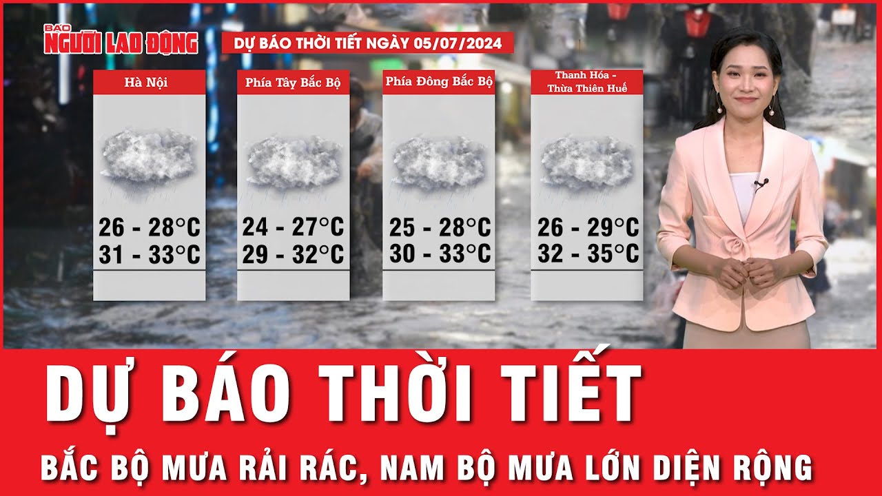 Dự báo thời tiết 5-7: Khu vực Bắc Bộ mưa dông giảm dần vào chiều tối, Nam Bộ mưa lớn diện rộng