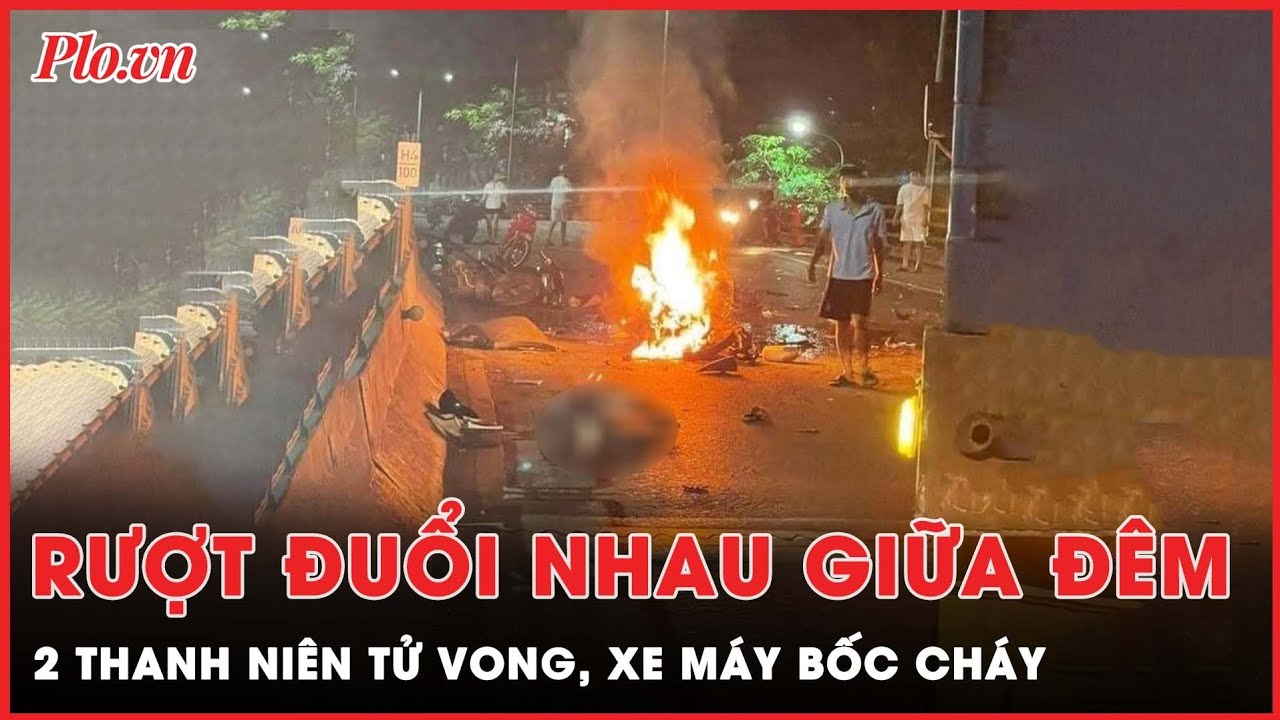 Rượt đuổi nhau đối đầu xe container giữa đêm, hai người chết còn xe máy bốc cháy | PLO