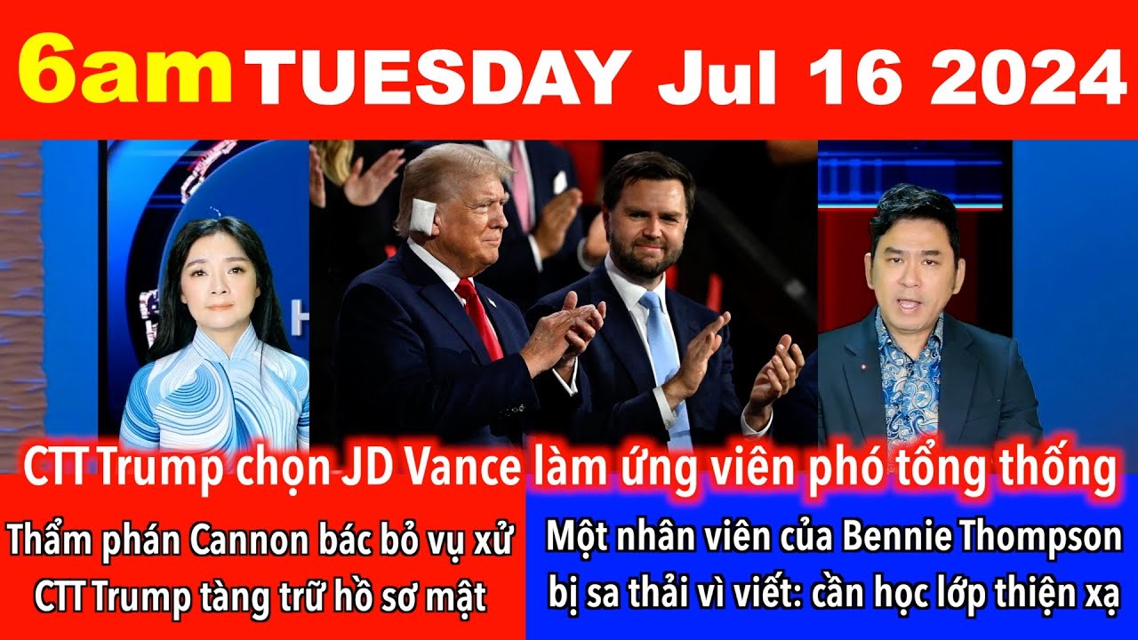 🇺🇸Jul 16, 2024 Cựu TT Trump băng 1 bên tai, được đề cử tại Đại hội CH và chọn JD Vance làm cấp phó