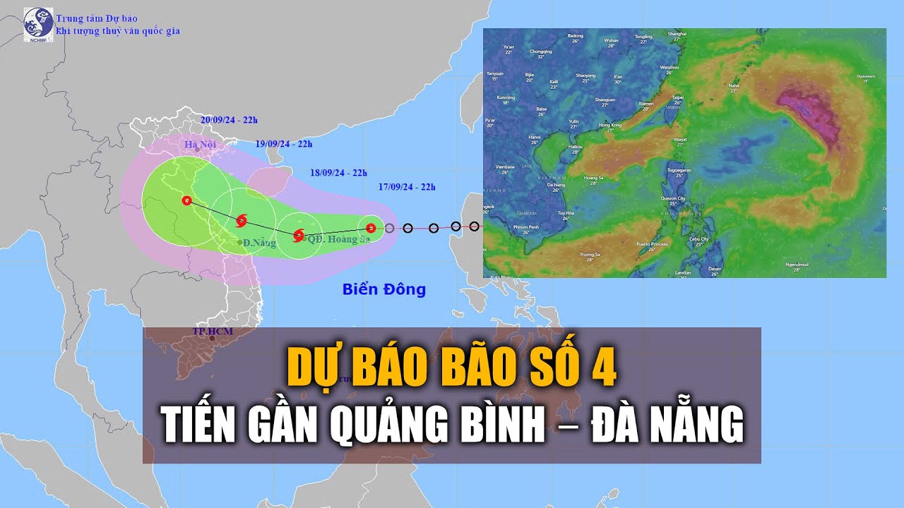 Dự báo bão số 4 tiến gần Quảng Bình – Đà Nẵng