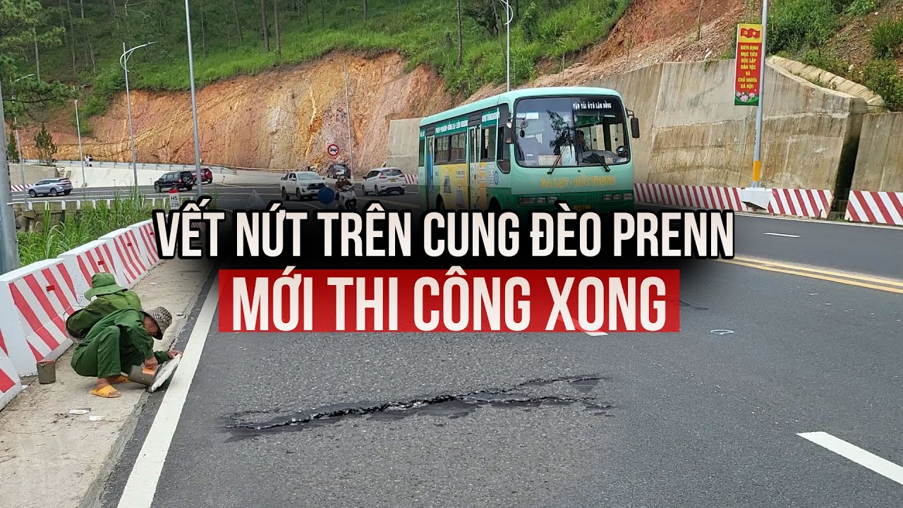 Cận cảnh vết nứt dài hàng chục mét trên cung đèo Prenn mới thi công xong