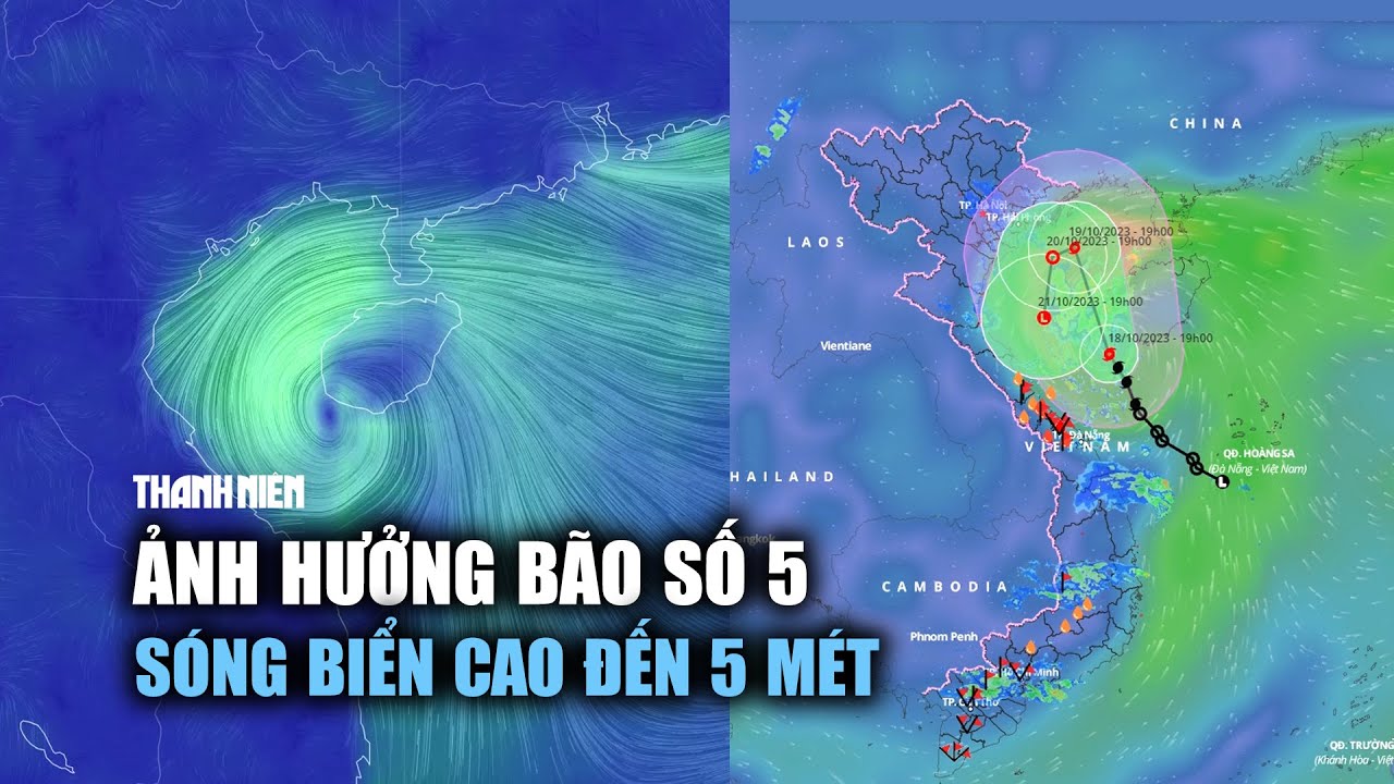 Sóng biển cao đến 5 mét trên Biển Đông do ảnh hưởng bão số 5