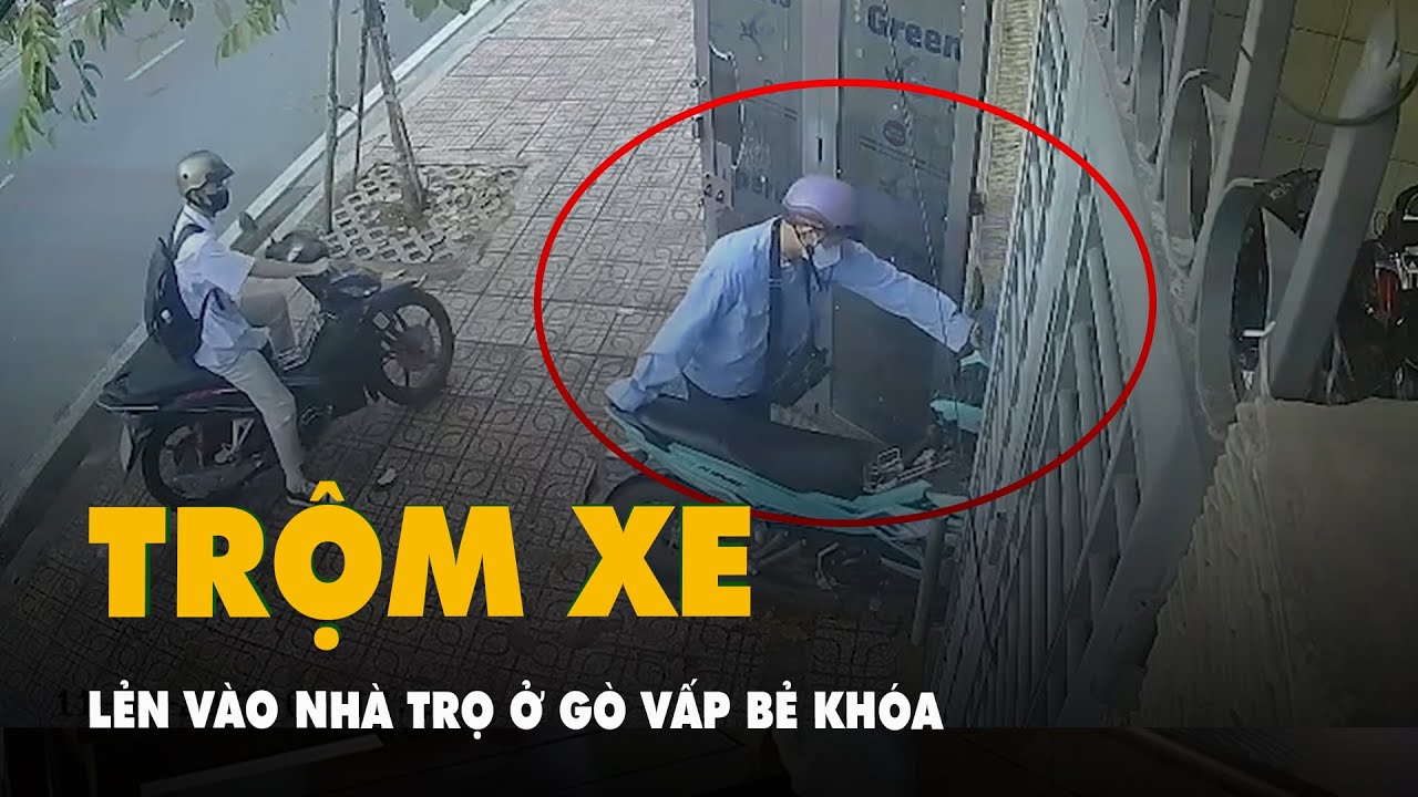 Camera ghi hình trộm lẻn vào nhà trọ ở Gò Vấp dẫn xe máy ra ngoài bẻ khóa