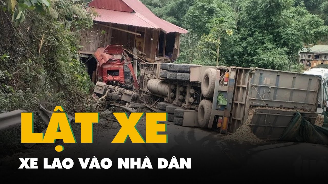 Xe đầu kéo lao vào nhà dân rồi lật nghiêng, đường Hồ Chí Minh ách tắc