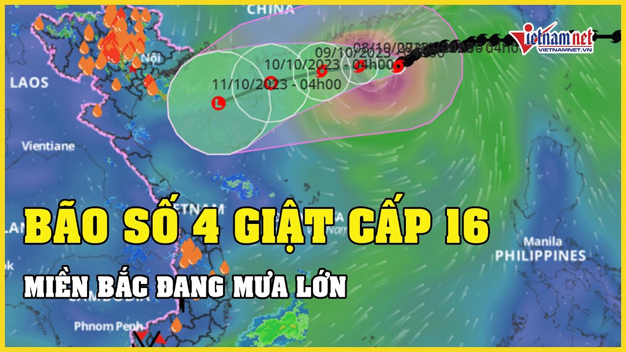 Bão số 4 giật cấp 16 liên tục nhiều giờ qua, miền Bắc đang mưa lớn | Báo VietNamNet