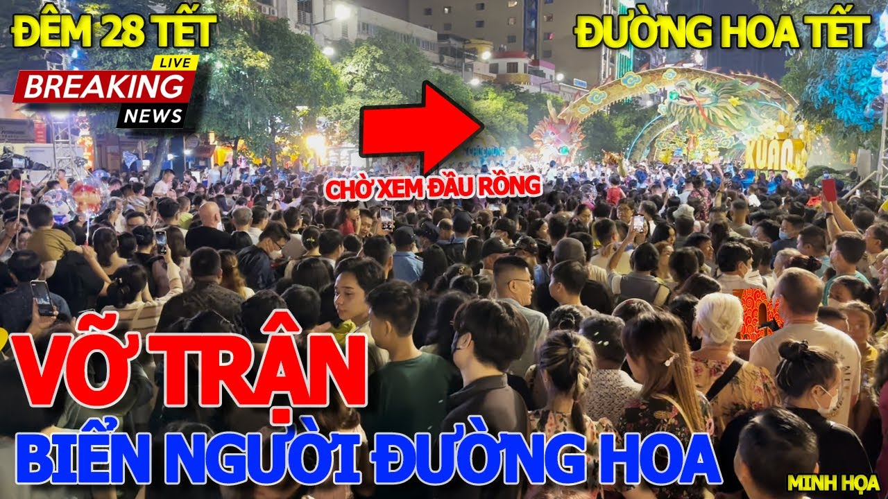 Giây phút MỞ RÀO TRÀN VÀO XEM ĐẦU RỒNG ĐƯỜNG HOA NGUYỄN HUỆ - ĐỨNG XA KHÔNG DÁM VÀO THAM QUAN 28 TẾT