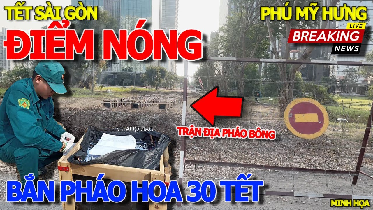 Căng dây phong tỏa & canh gác TRẬN ĐỊA PHÁO HOA ĐÊM GIAO THỪA 30 TẾT KHU NHÀ GIÀU PHÚ MỸ HƯNG QUẬN 7