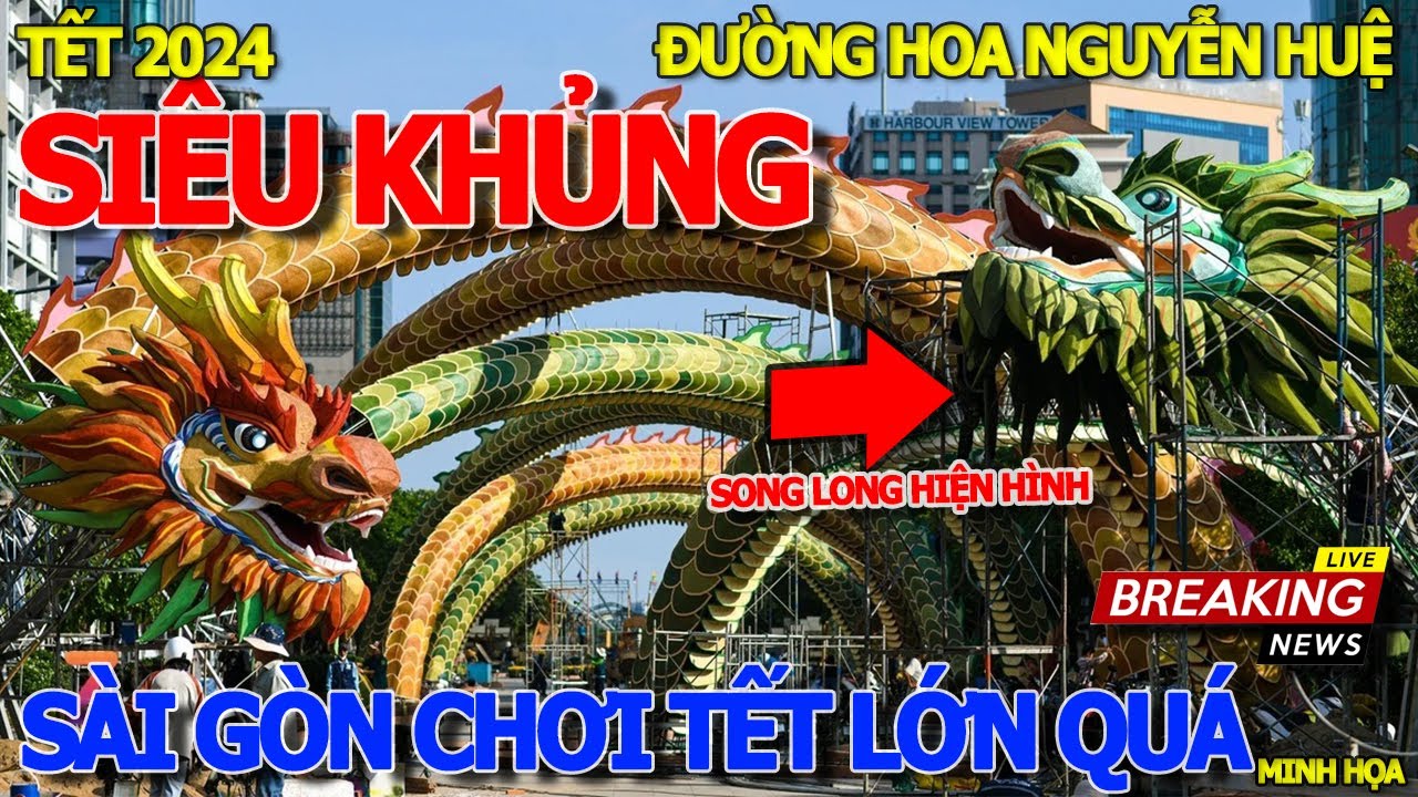 Bất ngờ ĐƯỜNG HOA XUÂN NGUYỄN HUỆ - XUẤT HIỆN CẶP RỒNG SIÊU KHỦNG UỐN LƯỢN DÀI TRĂM MÉT -TẾT SÀI GÒN