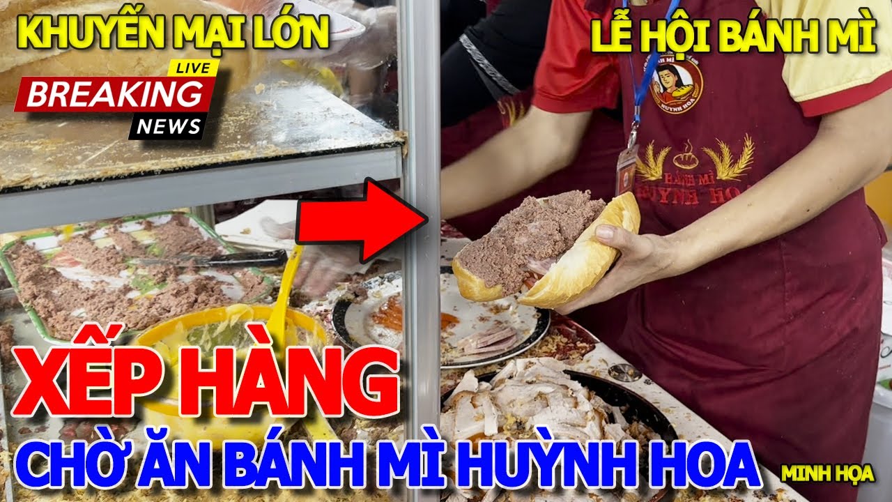 Quá khủng khiếp XẾP HÀNG ĐỘI MƯA CHỜ ĂN BÁNH MÌ HUỲNH HOA KHUYẾN MÃI - LỄ HỘI BÁNH MÌ SÀI GÒN 2024