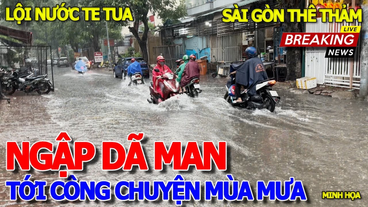 Ngập lênh láng SÀI GÒN MÙA MƯA LỘI NƯỚC THÊ THẢM KHẮP NƠI - TRẠM XE ĐIỆN KHÔNG THẤY AI SẠC PIN