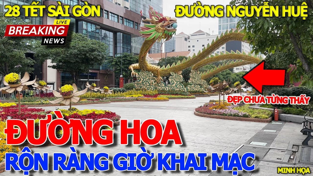 Giây phút bà con KÉO VỀ CHỜ KHAI MẠC ĐƯỜNG HOA NGUYỄN HUỆ 28 THÁNG CHẠP TẾT 2024 - CHỢ BẾN THÀNH