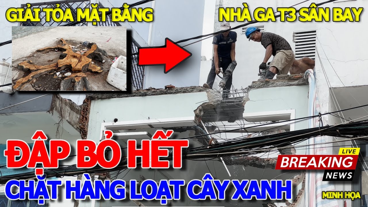 San bằng hết rồi HIỆN TRƯỜNG ĐẬP BỎ GIẢI TỎA HÀNG LOẠT NHÀ MẶT TIỀN - NHÀ GA T3 SÂN BAY TÂN SƠN NHẤT