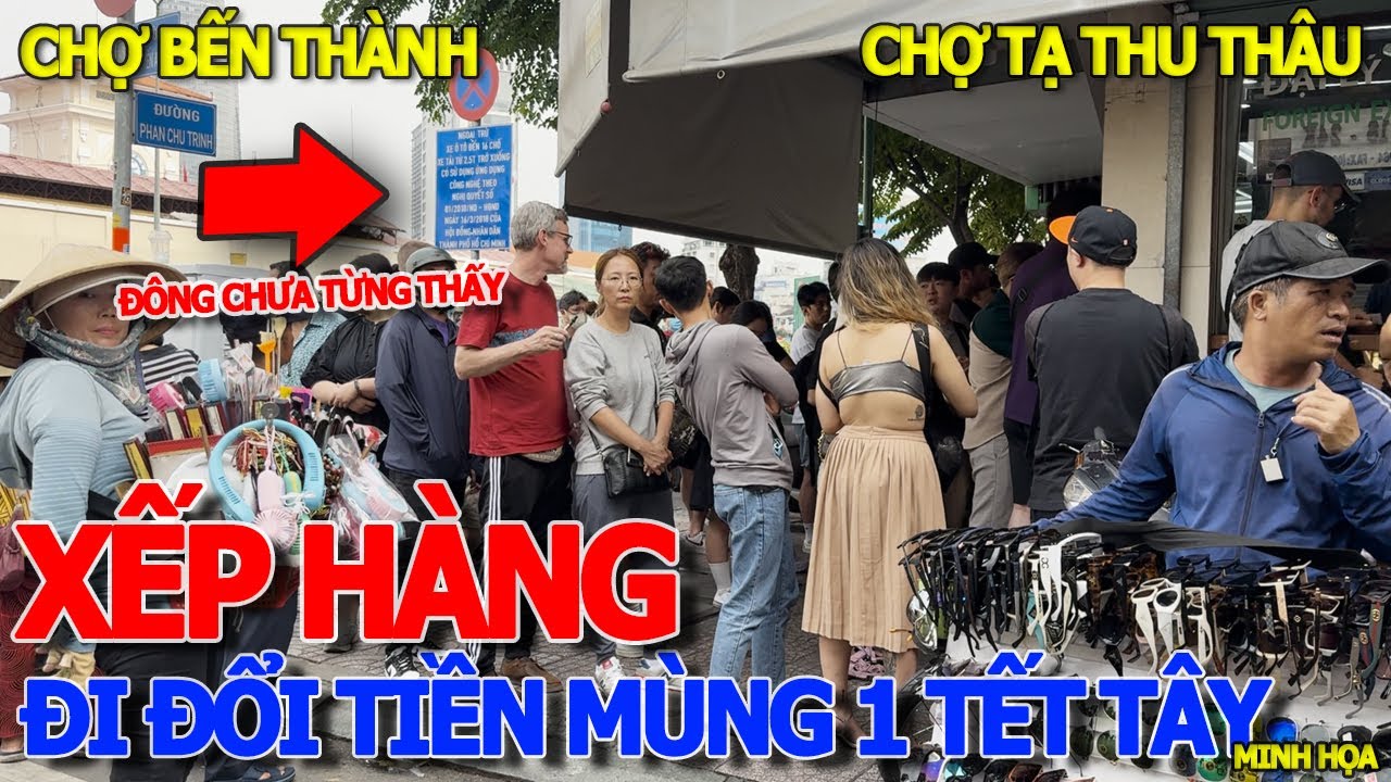 Quá bất ngờ KÉO NHAU ĐI ĐỔI TIỀN NGOẠI TỆ CHIỀU MÙNG 1 TẾT TÂY TRƯỚC CHỢ BẾN THÀNH - CHỢ CŨ HÀM NGHI