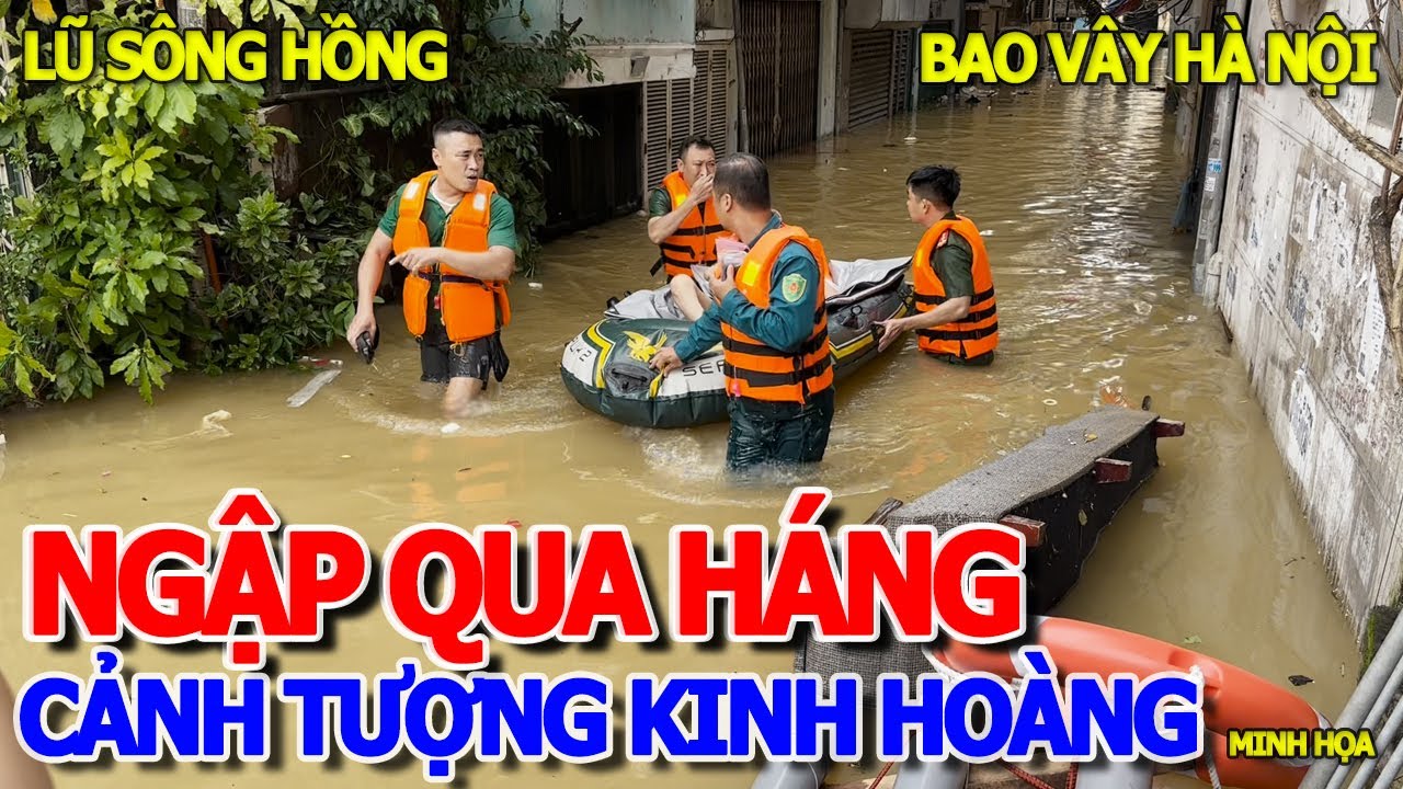 KINH HOÀNG - NƯỚC LŨ NGẬP QUA HÁNG KHÔNG AI DÁM VỀ NHÀ - SÔNG HỒNG HÀ NỘI DÂNG CAO CHƯA TỪNG THẤY