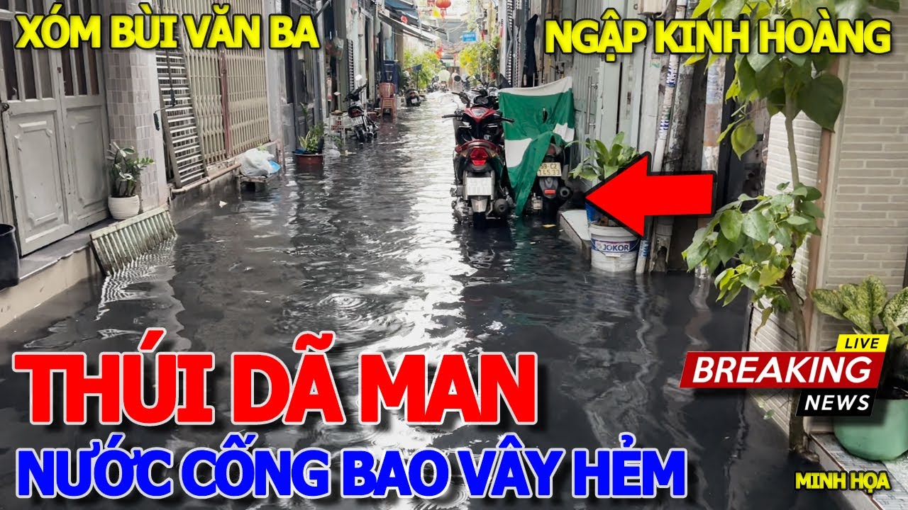 Kinh hoàng NƯỚC CỐNG THÚI .DÃ MAN BAO VÂY HẺM BÙI VĂN BA - NGẬP NƯỚC LÊNH LÁNG ĐƯỜNG VÀO PHÚ MỸ HƯNG