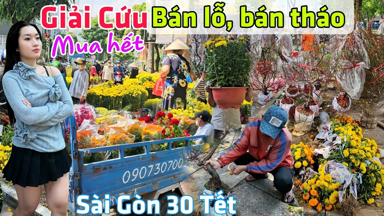 Bán Tháo Chợ Hoa 30 Tết Sài Gòn 2024 - Nữ đại gia hốt nguyên xe ba gác luôn