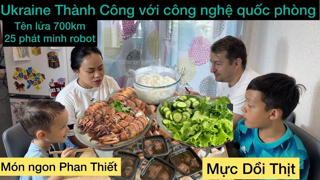 Bữa Cơm Quê/ Làm Món Mực Dồi Thịt ‘Phan Thiết cho Ba Cha Con Maksym