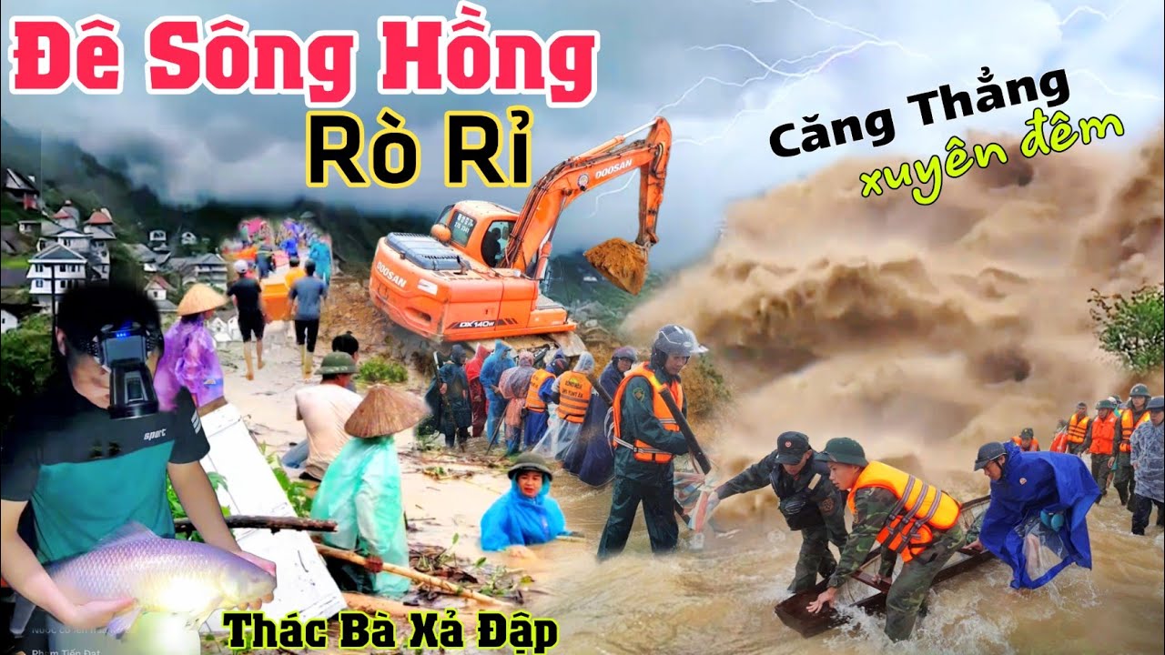 Căng Thẳng Đê Sông Hồng rò rỉ dân xuyên đêm đắp đê, Thác Bà xả lũ về ầm ầm