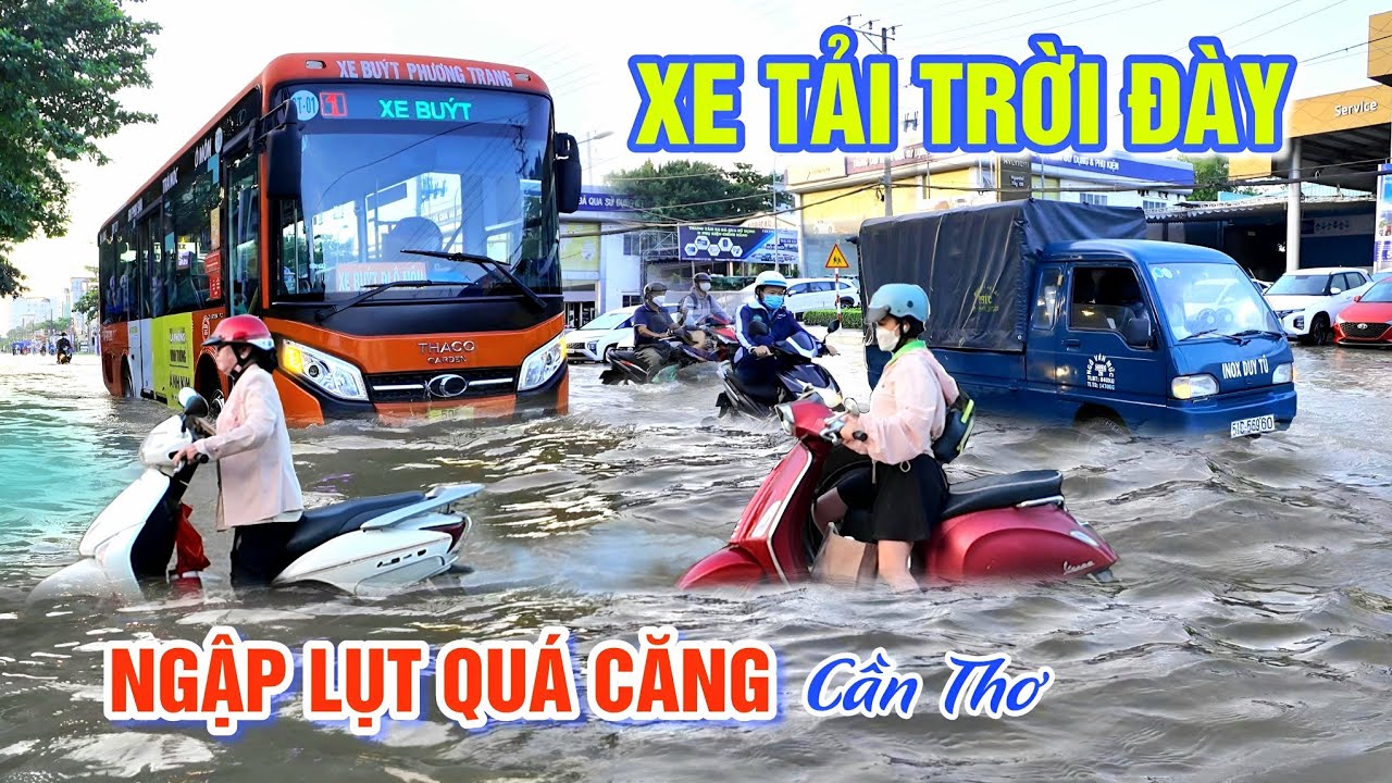 CĂNG QUÁ NGẬP LỤT DÂNG CAO - XE TẢI ĐỨNG TRÂN NHƯ TRỜI ĐÀY MÙA TRIỀU CƯỜNG Ở CẦN THƠ | OKDD