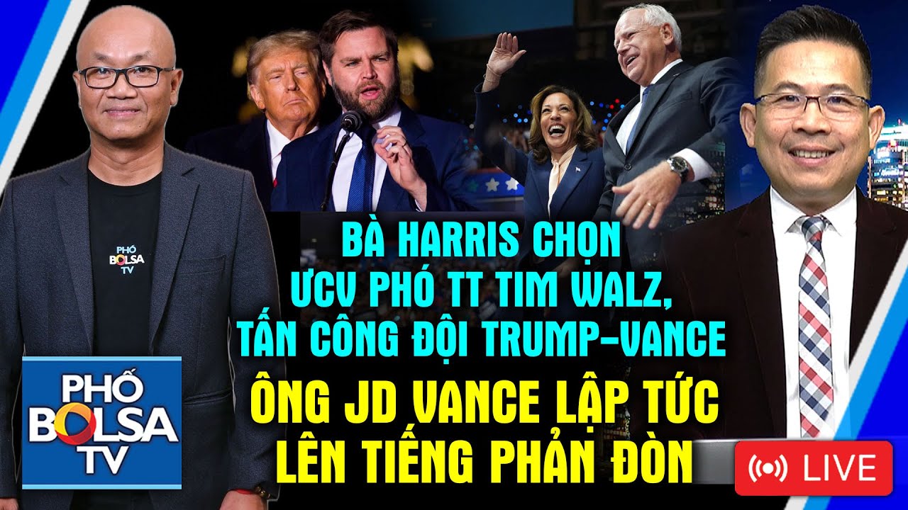 Bà Harris chọn ƯCV Phó TT Tim Walz, tấn công liên danh Trump-Vance, ông JD Vance lập tức phản đòn