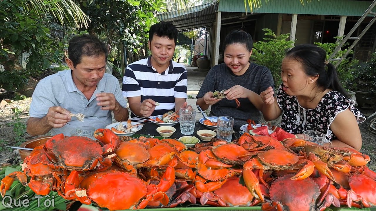 Quyên hấp sả NGUYÊN MÂM CUA CÀ MAU, nhiều thịt và gạch, mẹ khen quá chừng. Quê Tôi #139