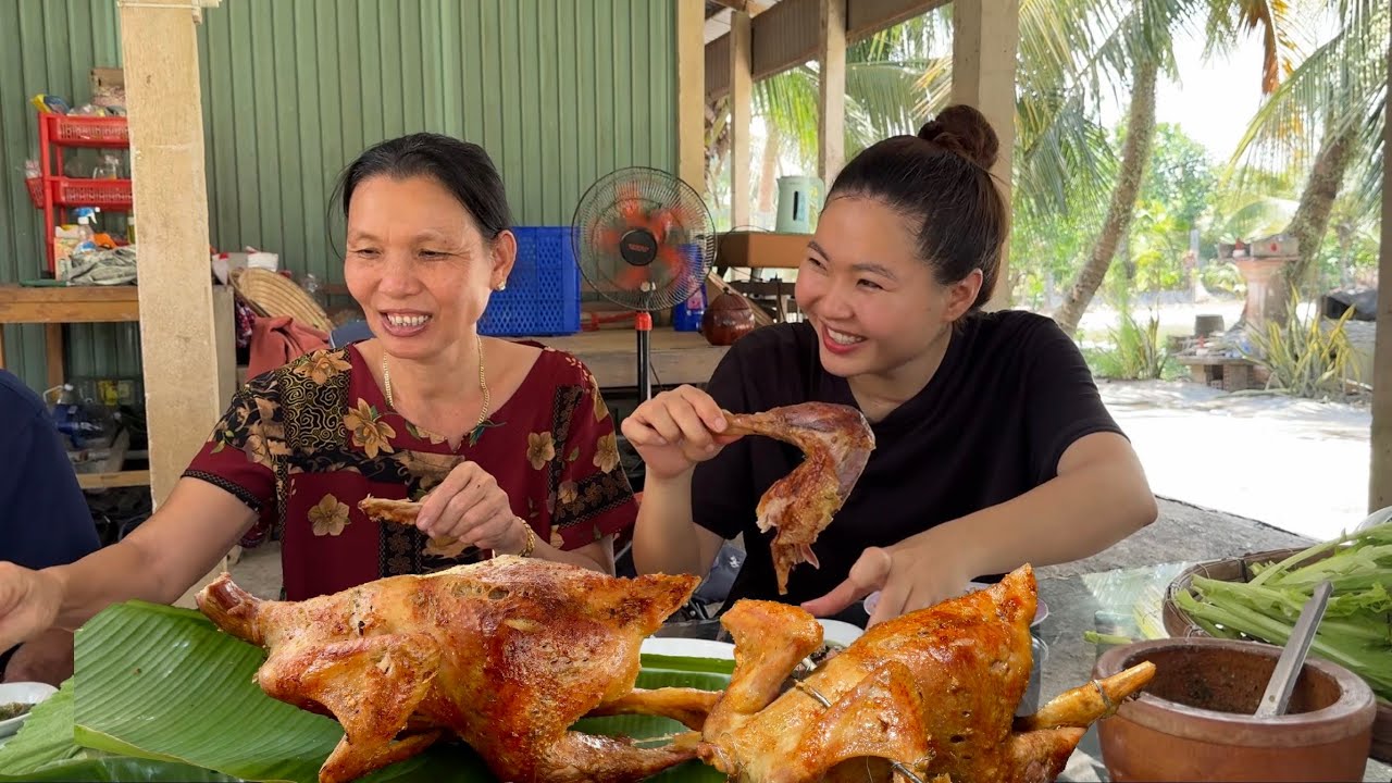 NƯỚNG 2 CON GÀ VÀNG ƯƠM, DA GIÒN, Quyên nuôi gà biết lâu nay mới ăn thịt