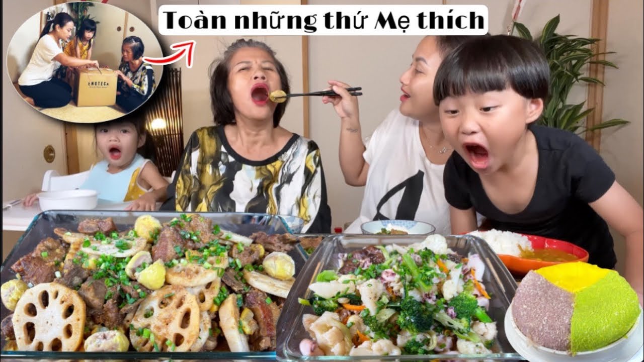 Đập hộp thùng quà thông gia gửi tặng - Hạt dẻ om sườn & Mực xào bông cải siêu ngon đậm đà #1517