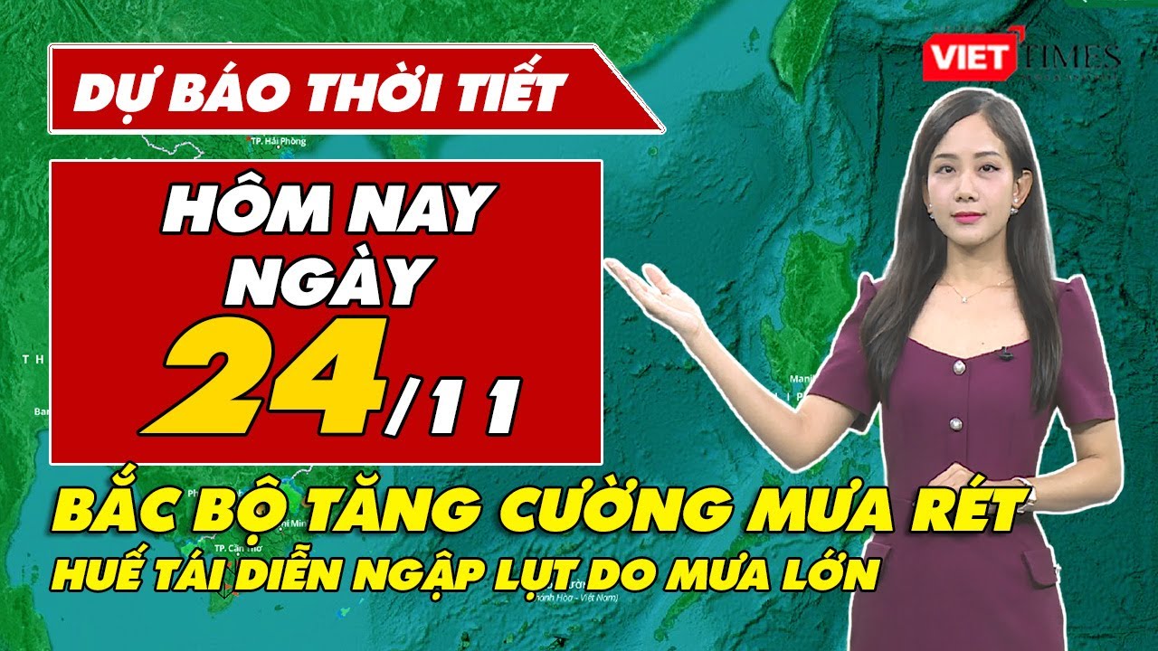 Dự báo thời tiết hôm nay 24/1: Bắc Bộ tăng cường mưa lạnh, Huế cảnh báo tái diễn ngập lụt do mưa lớn